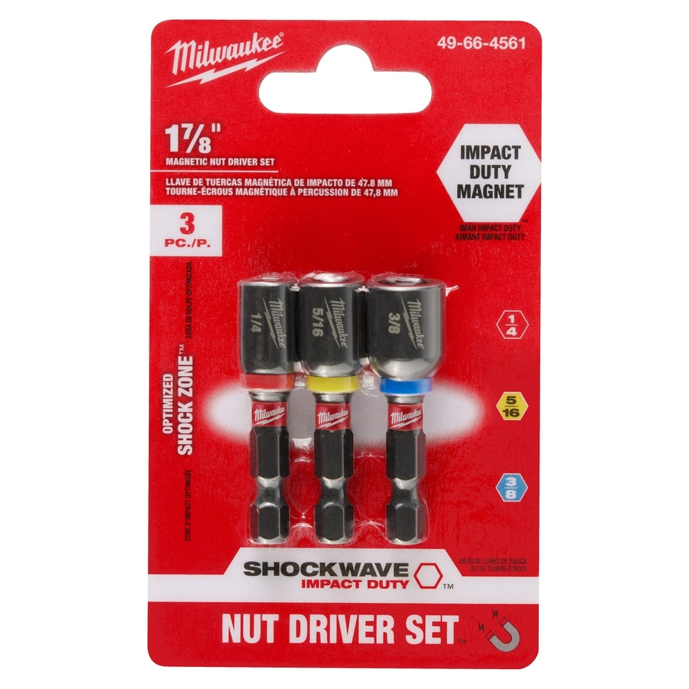 MILWAUKEE Milwaukee 49-66-4561 SHOCKWAVE 1/4, 5/16, and 3/8 in. Magnetic Nut Driver 3-Pack