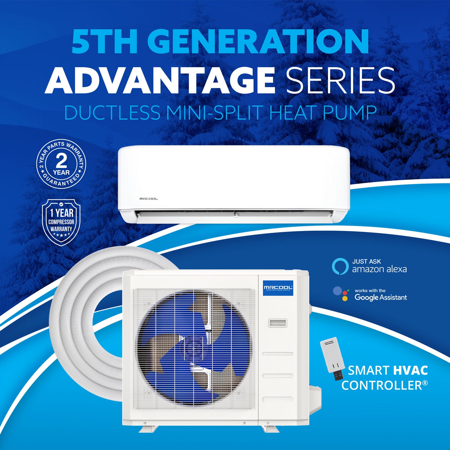 MRCOOL MRCOOL Advantage 5th Gen 24000 BTU 230V Ductless Mini Split Heat Pump AC - Non-DIY, 16 Ft Line Set, WiFi Enabled