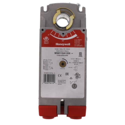 HONEYWELL Honeywell MS8110A1206 24v 2 Position Spring Return Direct Coupled Actuator Includes 2 Aux Switches 88in-lb Torque
