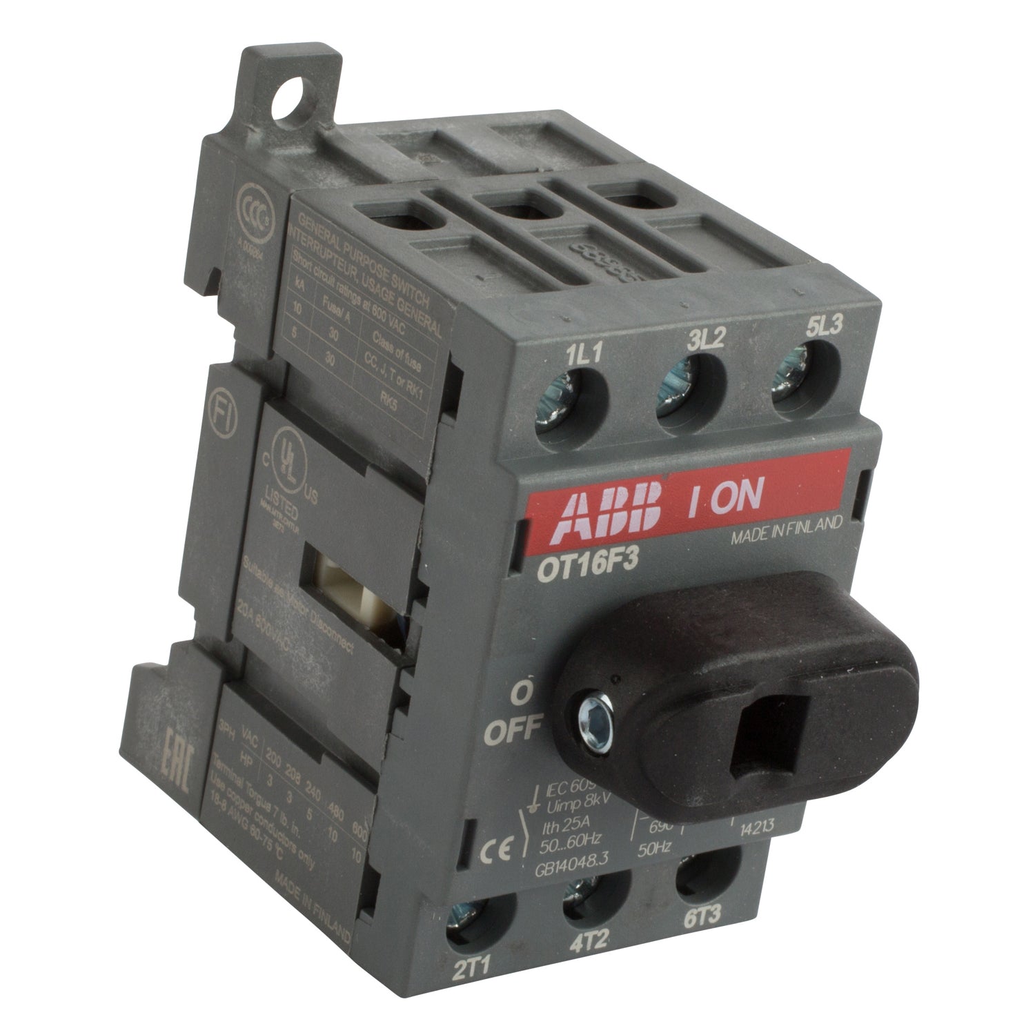 ABB ABB OT16F3 600 VAC 20 Amp Open Non-Fusible Disconnect Switch - 3 Pole