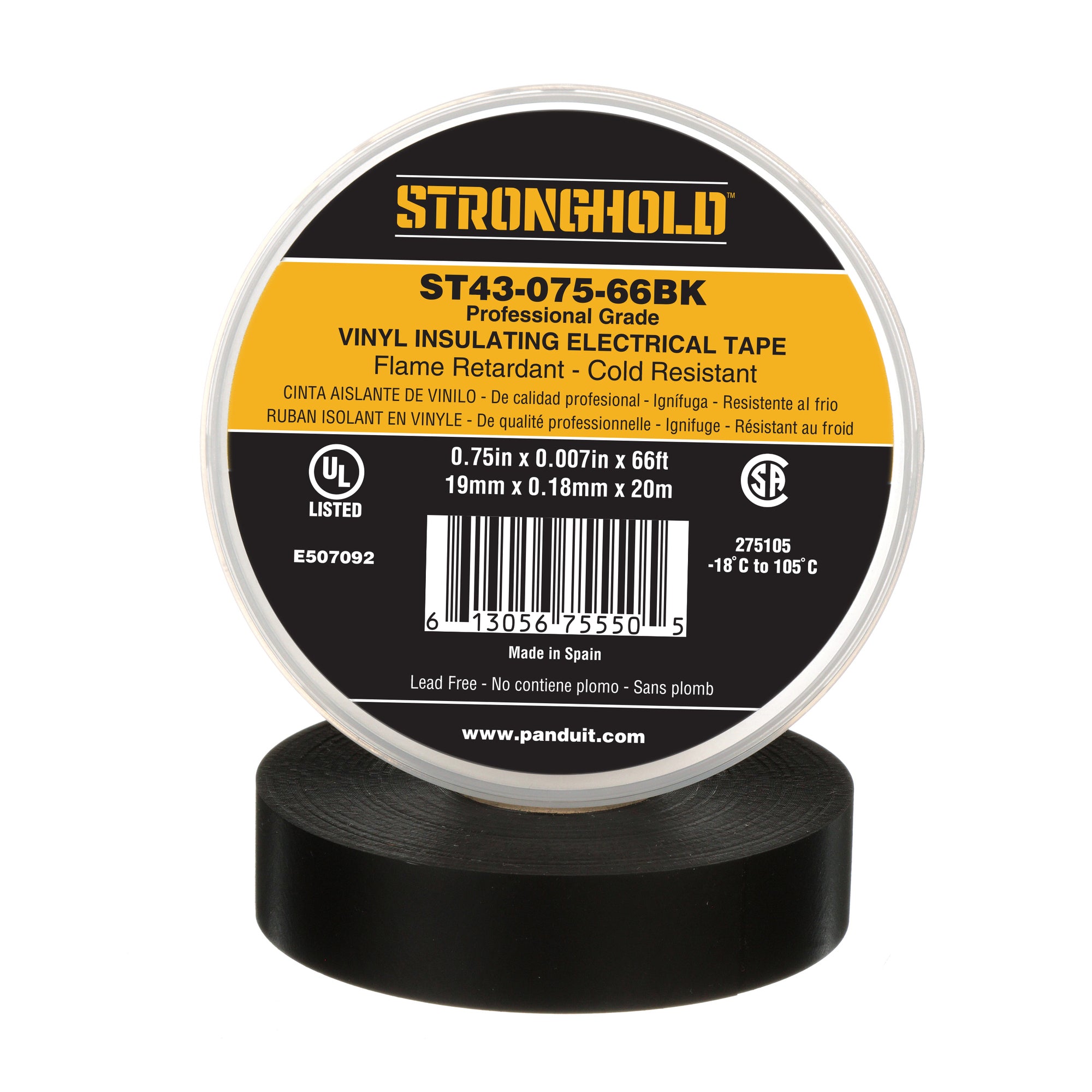 PANDUIT Panduit ST43-075-66BK StrongHold Electrical Tape Professional Grade 0.75 x 66 FT