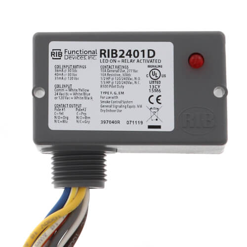 FUNCTIONAL DEVICES Functional Devices RIB2401D-N4 Pilot Relay 10 Amp DPDT 24 Vac/dc/120 Vac NEMA 4X