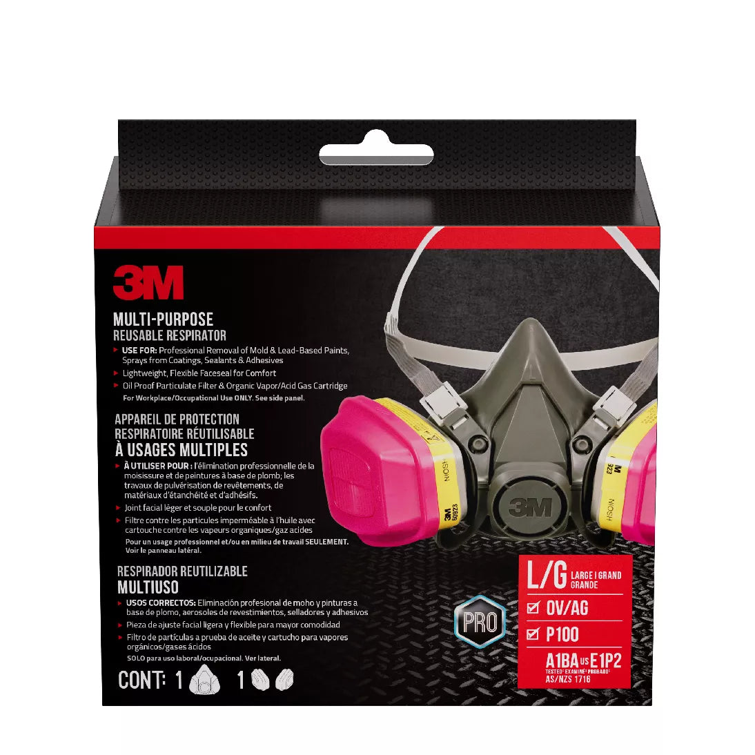 3M 3M 7100310906 multi-purpose reusable respirator 63023H1-DC OV/AG/P100 large 1 facepiece 1 pair 60923 cartridges/filters