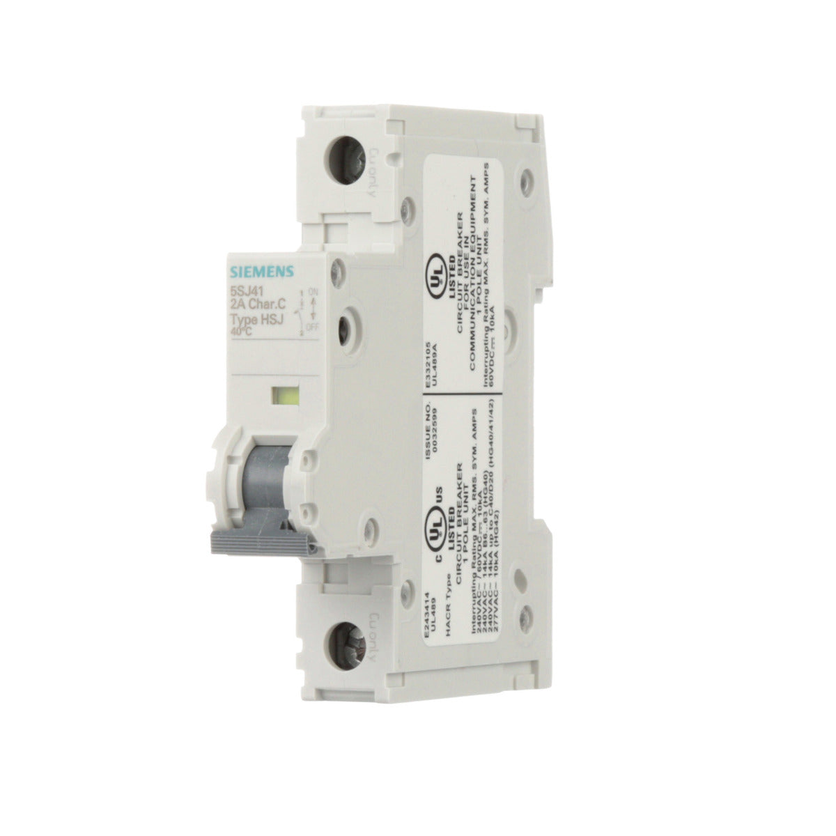 SIEMENS Siemens 5SJ4102-7HG40 1-Pole 240 VAC 2 Amp Miniature Circuit Breaker