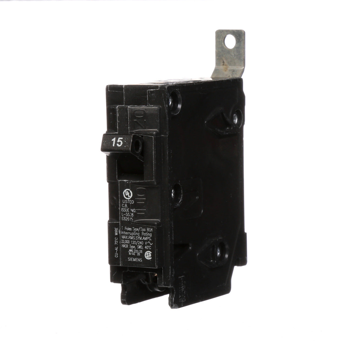 SIEMENS Siemens B115H 1-Pole 15 Amp 120 VAC 22 kA Bolt-On Molded Case Circuit Breaker