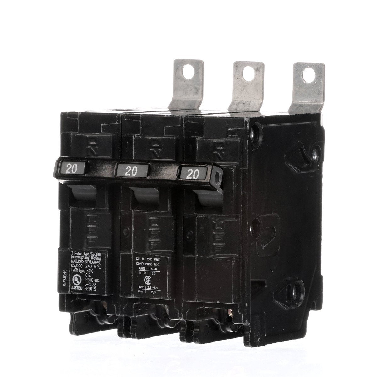 SIEMENS Siemens B320HH 3-Pole 20 Amp 240 VAC 65 kA Bolt-On Molded Case Circuit Breaker