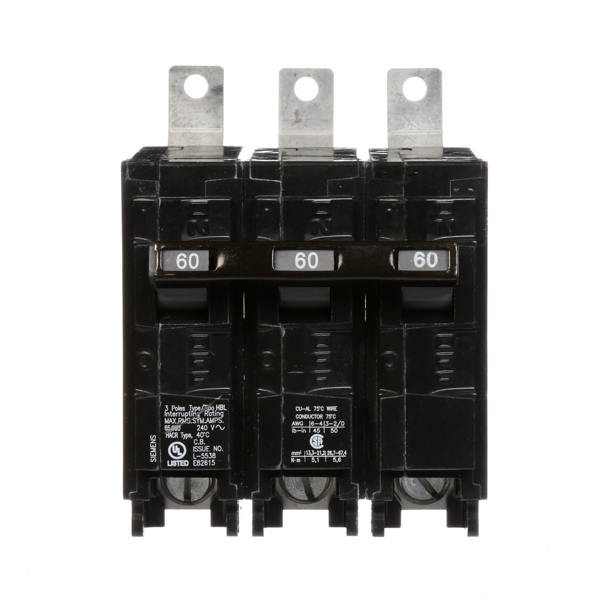 SIEMENS Siemens B360HH 3-Pole 60 Amp 240 VAC 65 kA Bolt-On Molded Case Circuit Breaker