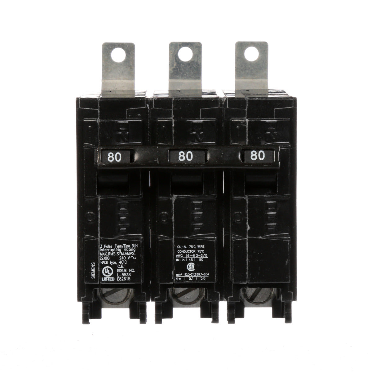 SIEMENS Siemens B380H 3-Pole 80 Amp 240 Volt 22 kA Bolt-On Molded Circuit Breaker