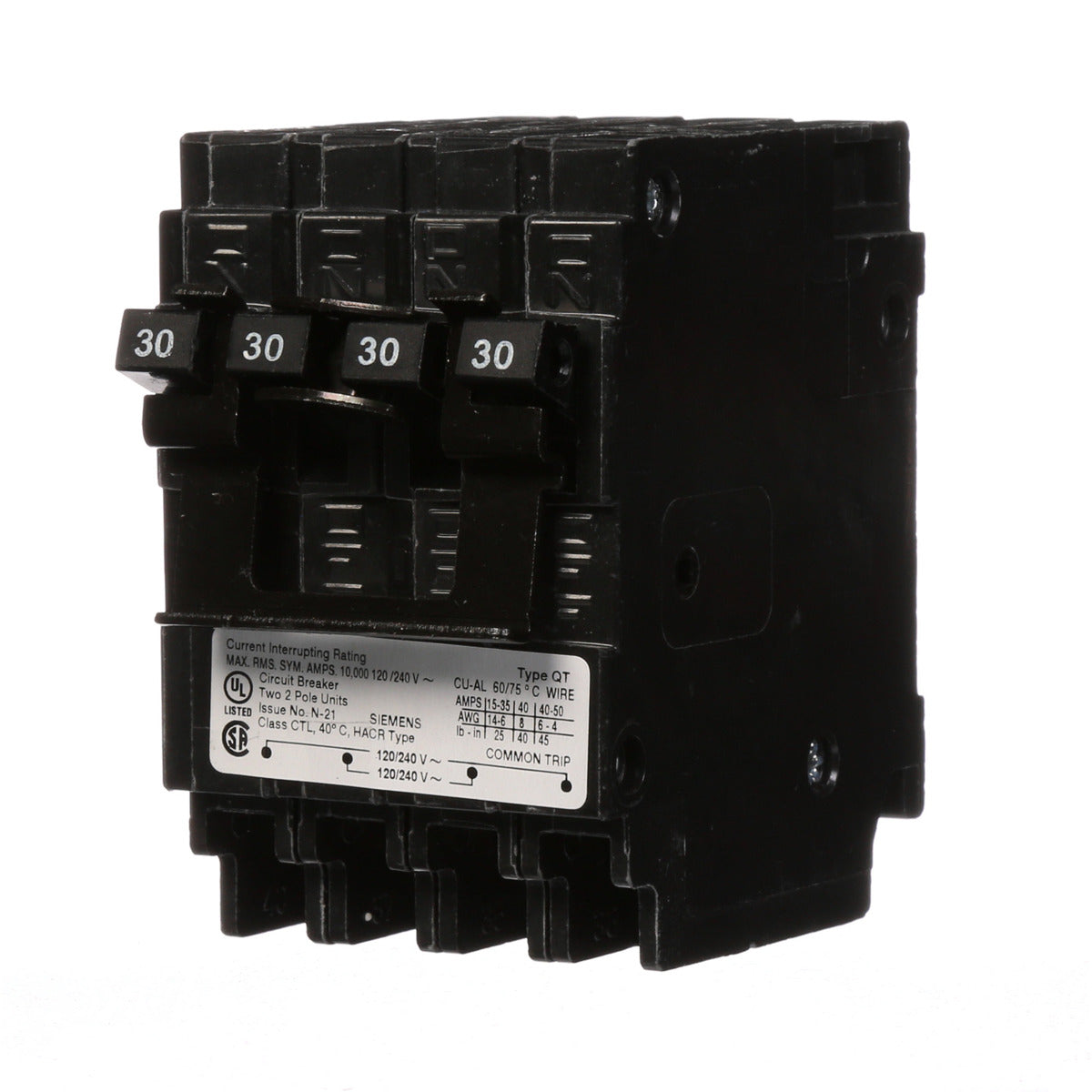 SIEMENS Siemens Q23030CT2 Quadplex Circuit Breaker 30A-30A 120/240V AC