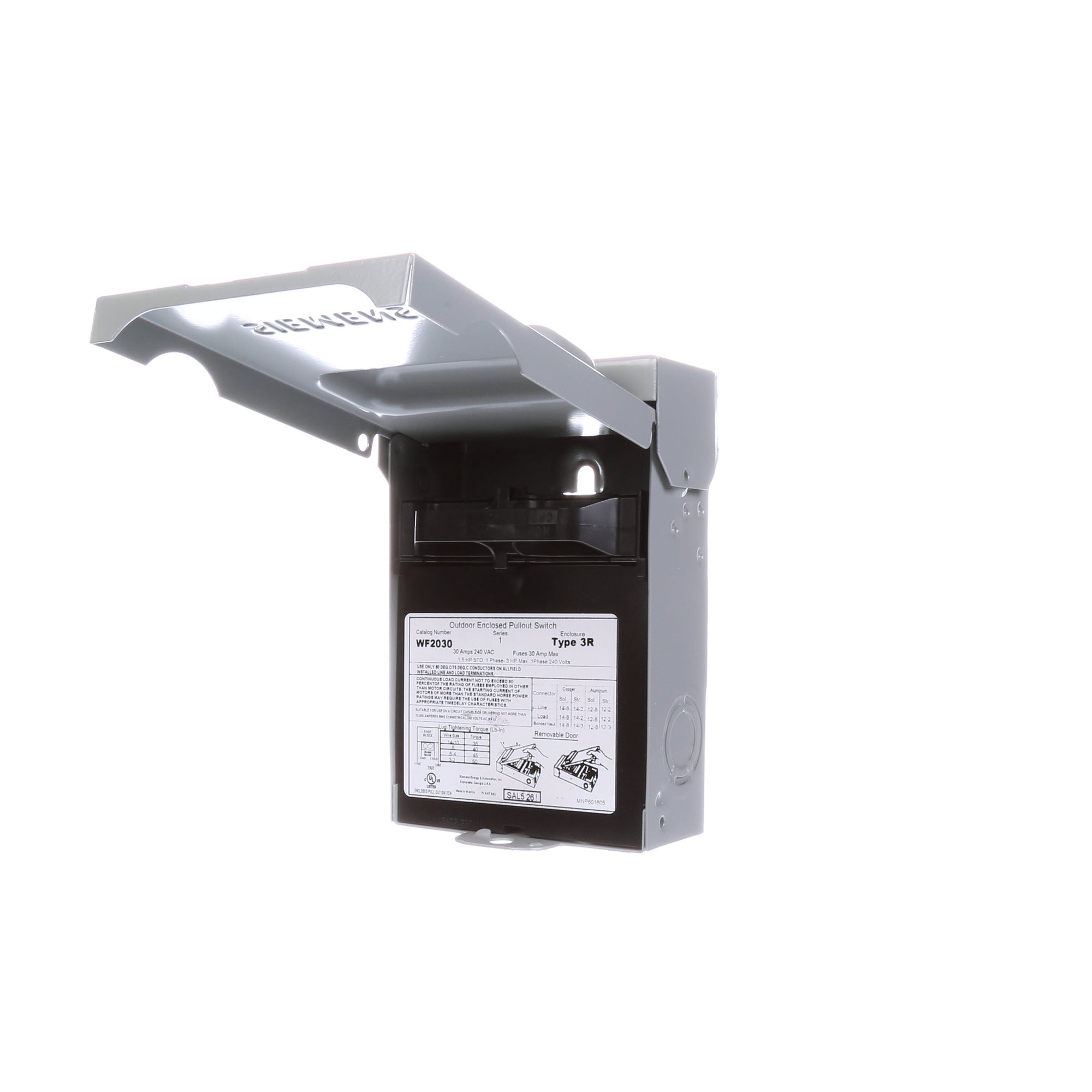 SIEMENS Siemens WF2030 Fusible Pullout AC Disconnect 240V 30A 3hp
