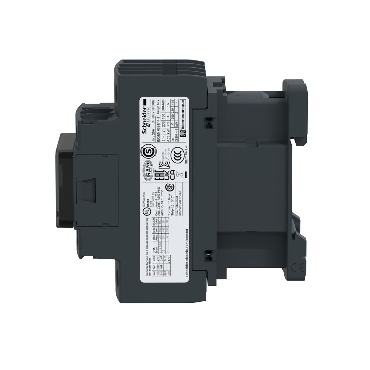 SCHNEIDER ELECTRIC Schneider Electric LC1D188B7 600 VAC 18 Amp 4-Pole 1NO 1NC Screw Terminal IEC Contactor