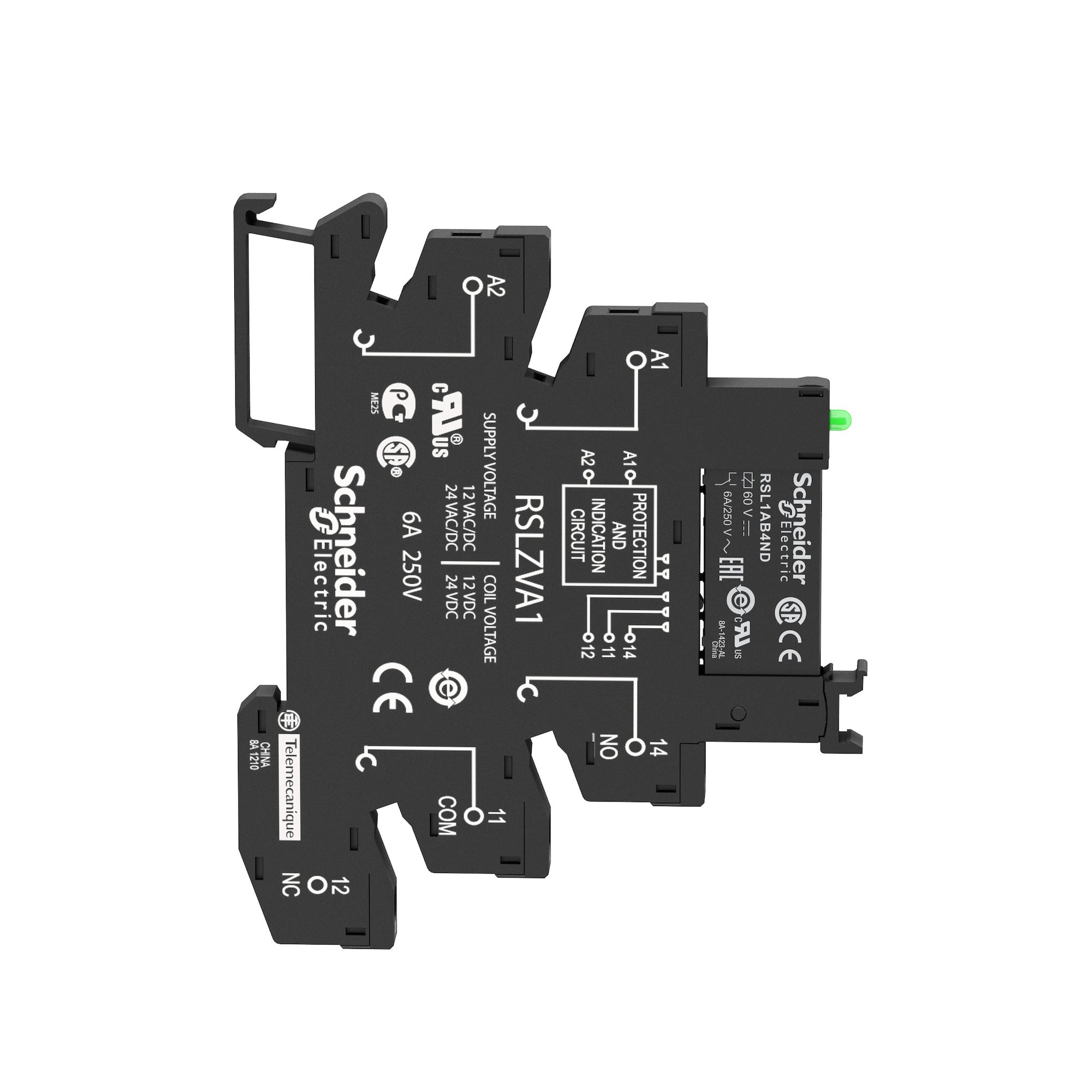 SCHNEIDER ELECTRIC Schneider Electric RSL1PVFU Slim Interface Relay 110 VAC/VDC 6 Amp 1NO 1NC Din Rail