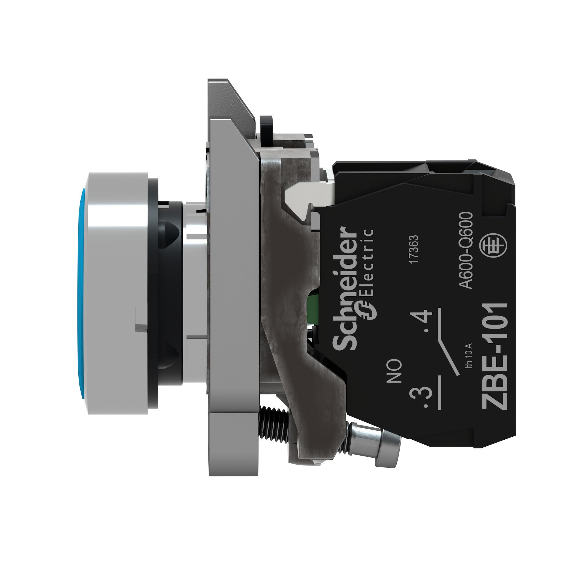 SCHNEIDER ELECTRIC Schneider Electric XB4BA61 Push Button, Harmony XB4, Metal, Flush, Blue, 22mm, Spring Return, Unmarked, 1NO