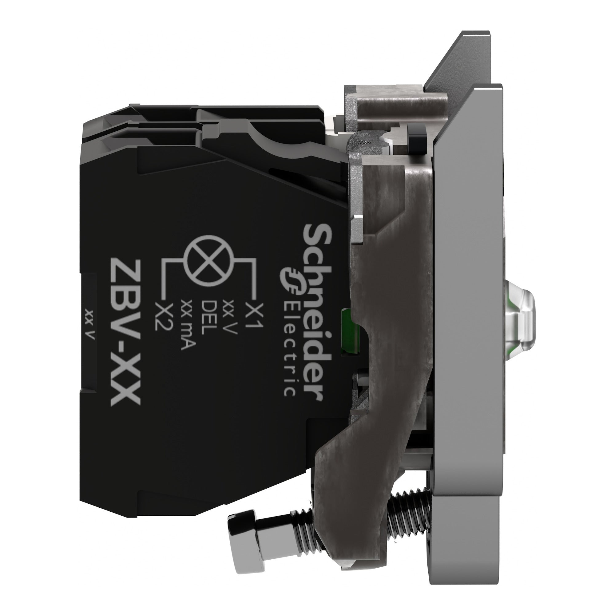SCHNEIDER ELECTRIC Schneider Electric ZB4BW0G12 Complete Body/Contact Assembly and Light Block Harmony XB4 Universal LED 1NC 110...120V