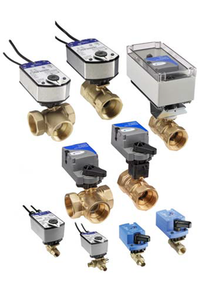 JOHNSON CONTROLS Johnson Controls VG1841AF+9A4AGA 1/2 Three-Way Plated Brass Trim NPT End Connections Ball Valve with VA9104 Electric Actuator