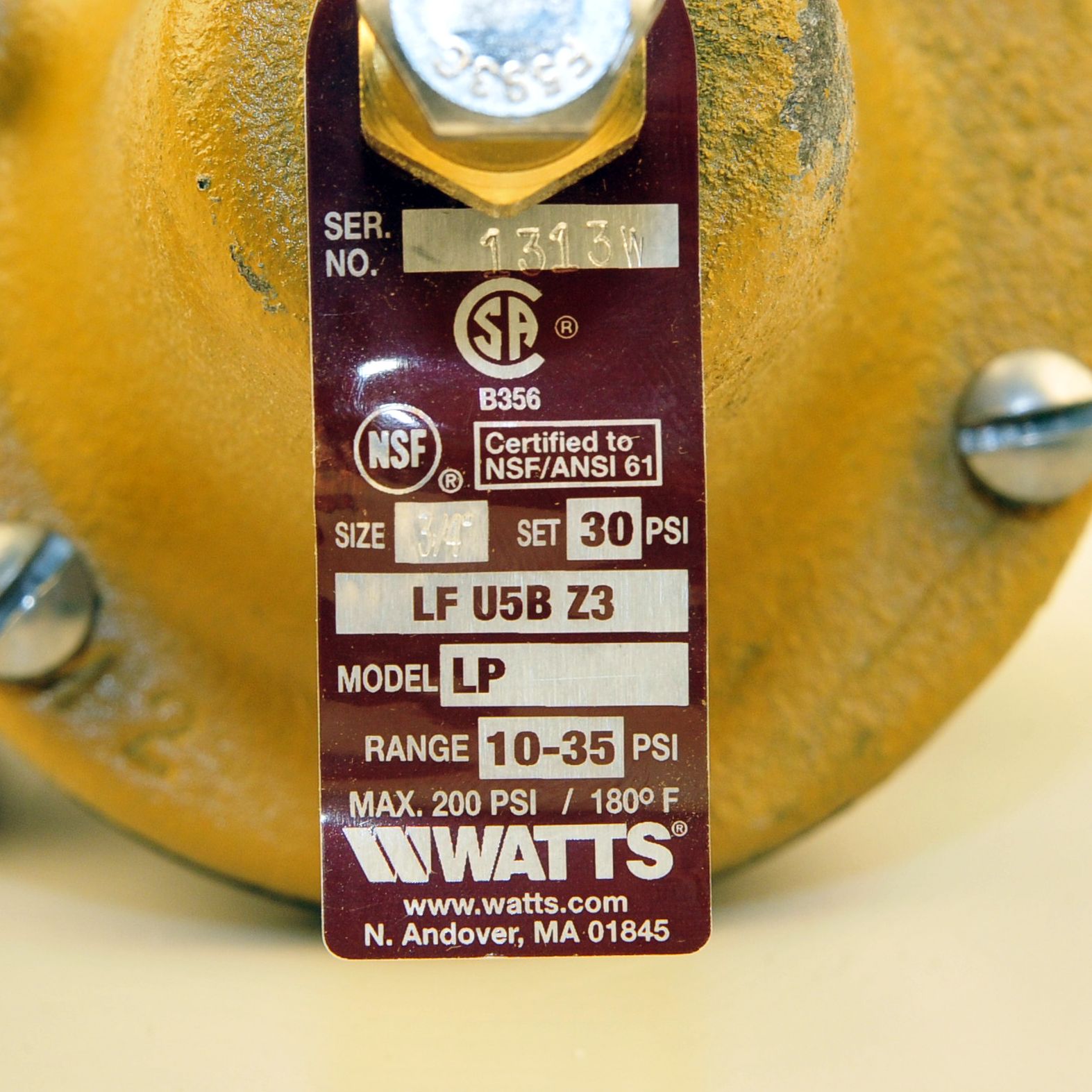 WATTS Watts 0009128 LFU5B-Z3 3/4 Inch Pressure Reducing Valve