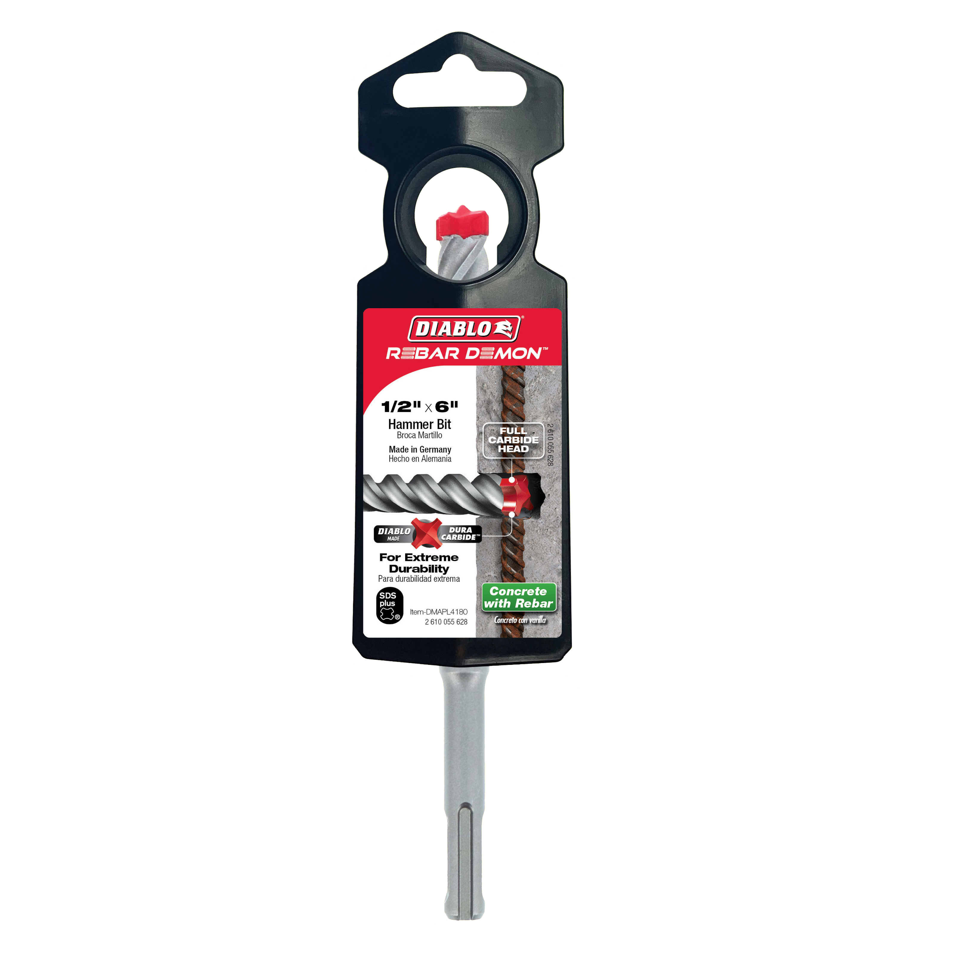 DIABLO Diablo DMAPL4180 Rebar Demon SDS-Plus 4-Cutter Carbide Hammer Drill Bit 1/2 Inch by 6 Inch