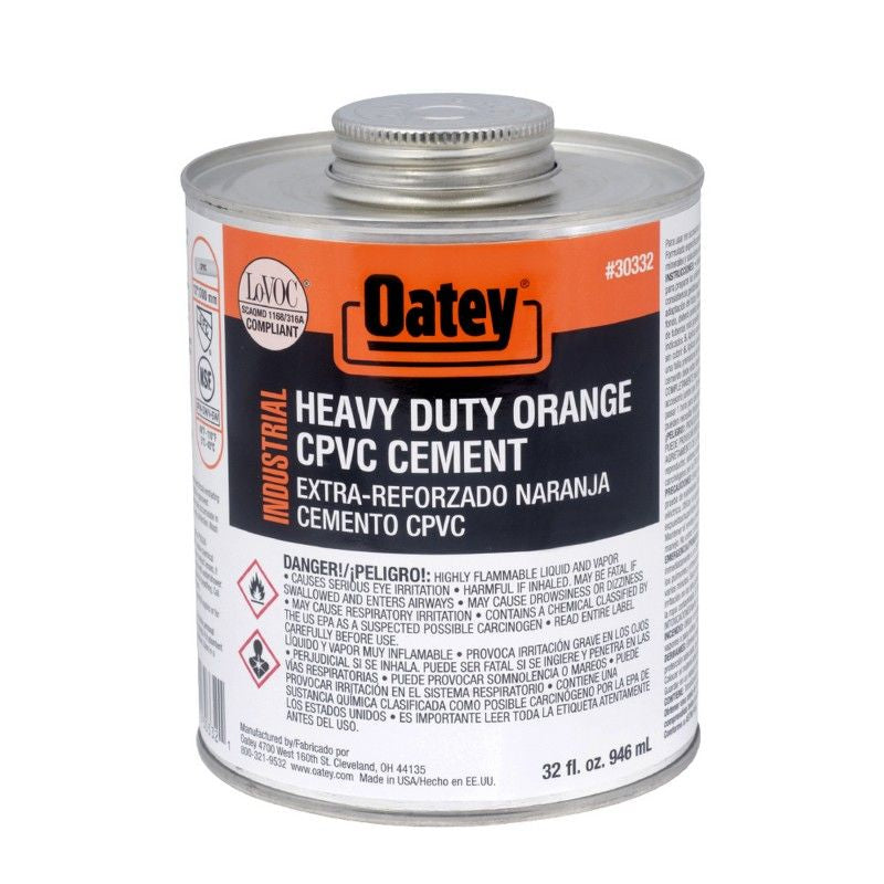 Oatey 30332 1QT ORANGE EP42 LOWVOC INDUSTRIAL HEAVY BODY PVC CPVC CEM