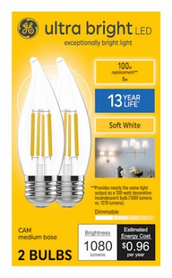 GE G E Lighting 93131752 Led Candle Bulb 8W 2700K 2 Pack