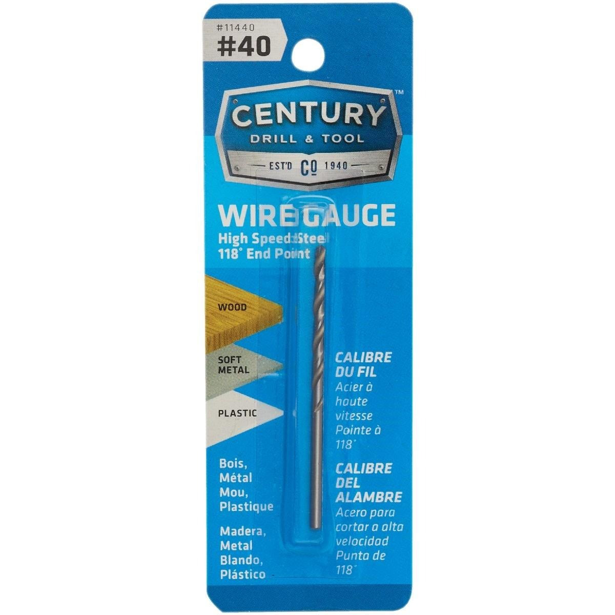 CENTURY DRILL & TOOL Century Drill & Tool 11440 Wire Gauge Drill Bit Straight Shank High Speed Steel 40
