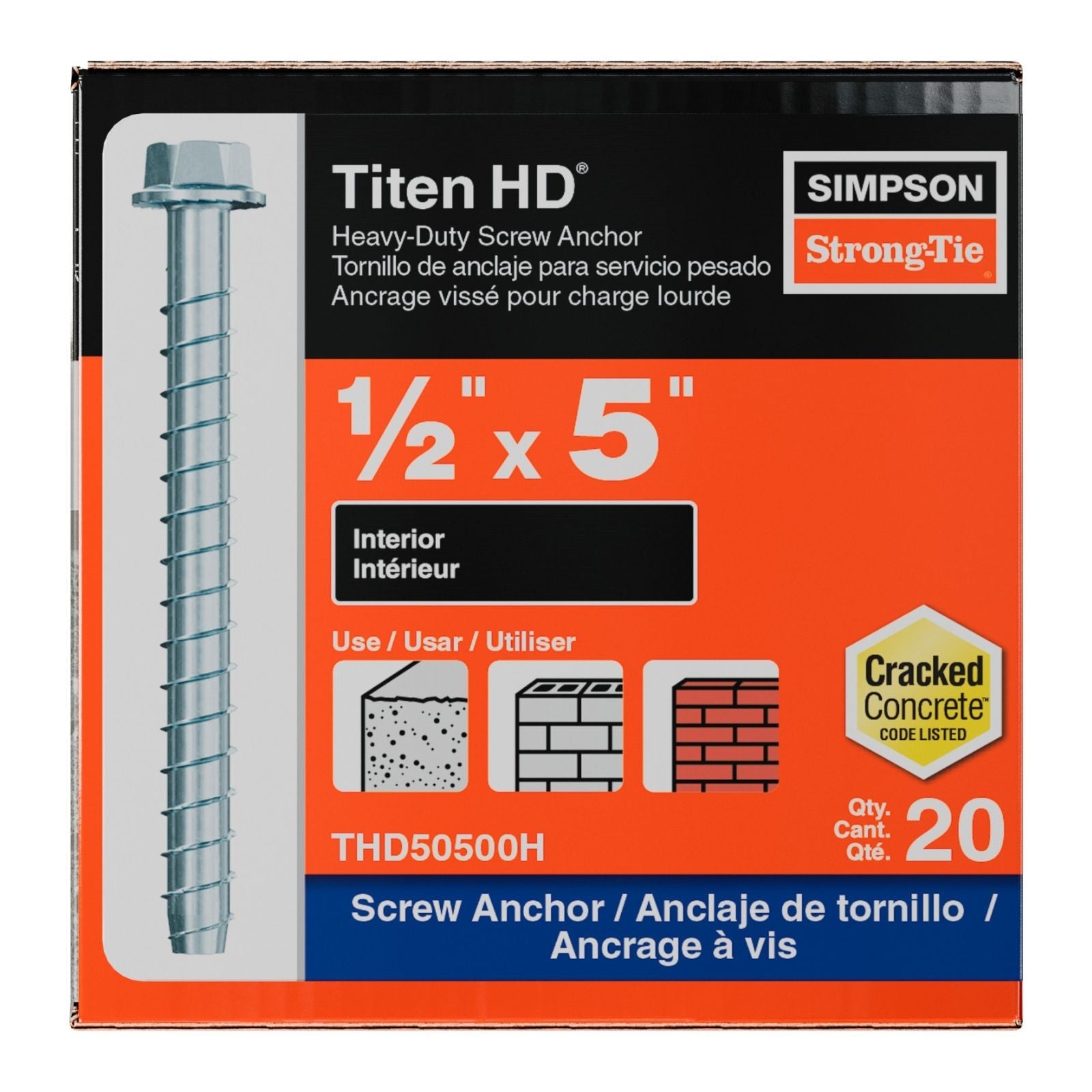 SIMPSON STRONG-TIE Simpson Strong-Tie THD50500H Titen HD Heavy-Duty Screw Anchor 1/2 in x 5 in
