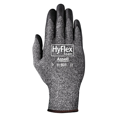 Ansell 103382 11-801 Nitrile Foam Palm Coated Gloves Size 7 Black Dark Gray