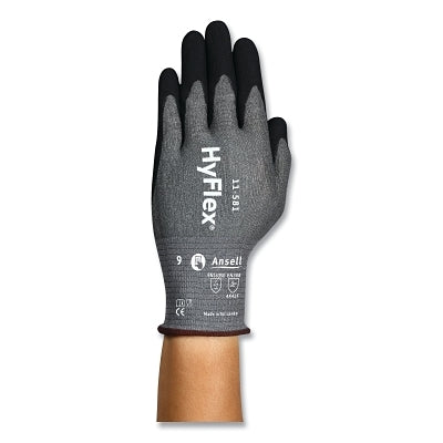 Ansell 11581100 HyFlex 11-581 Light-Duty Nitrile Palm-Coated Gloves Size 10 Gray with Black Coating