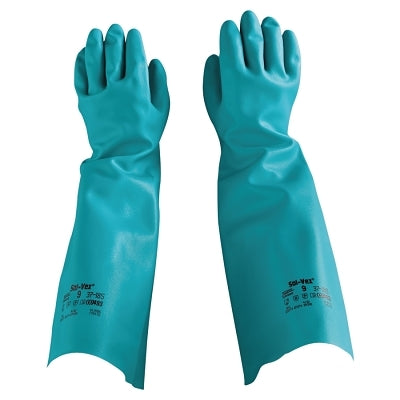 Ansell 102945 AlphaTec Solvex 37-185 Nitrile Gloves Gauntlet Cuff Unlined Size 9 Green 22 mil