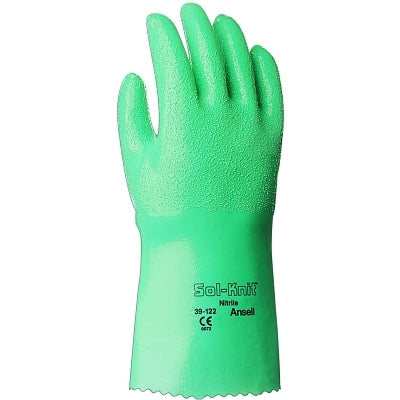 Ansell 103708 39-122 12 in Reinforced Nitrile Gloves, Gauntlet Cuff, Interlock Knit Cotton Lined, Size 7, Green