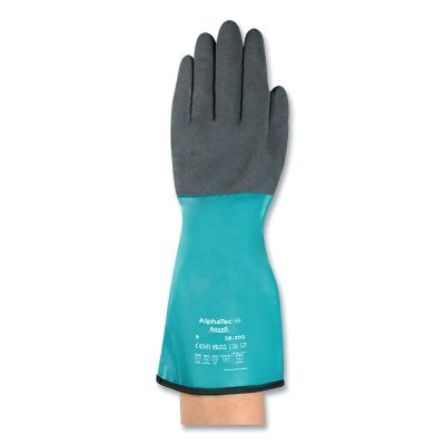 Ansell 58-201-090 Nitrile Coated Chemical Protective Gloves, Size 9, Green