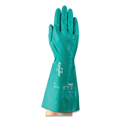 Ansell 114020 AlphaTec 58-335 AquaDri Heavy-Duty Nitrile Gloves Gauntlet Cuff Size 8 Green