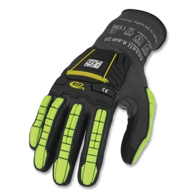 Ringers 840-11 R840 Light-Duty Palm Coated/TPR Impact Protection Gloves Size 11 Black/Green-Yellow