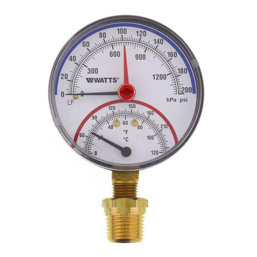 Watts 0121665 LFDPTG-1 3 Bottom Entry Pressure Temperature Gauge 0-200 psi