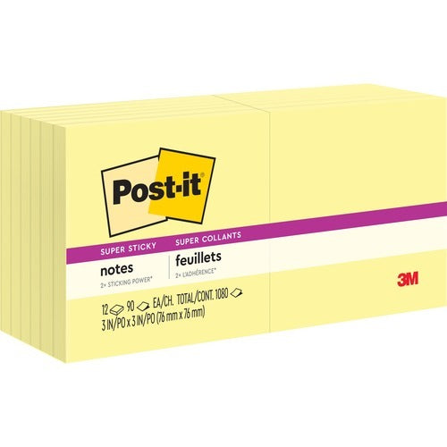3M 3M MMMR33012SSCY Super Sticky Pop-up Notes 3x3 in 12-pack