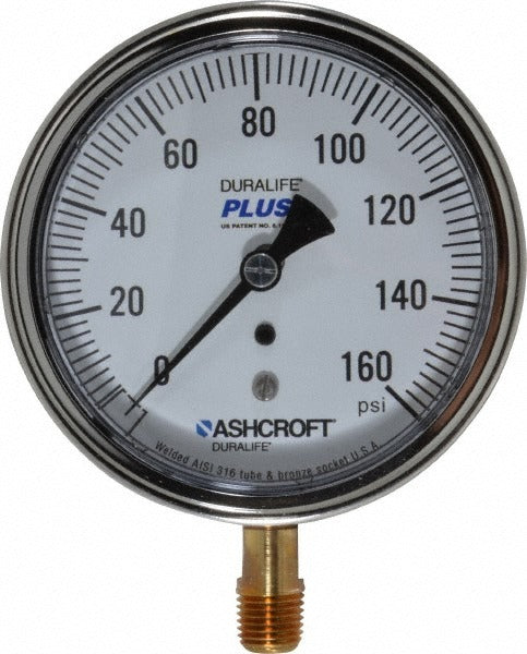 ASHCROFT Ashcroft 94601XLL Pressure Gauge 3.5 in 0-160 Psi Lower Mount