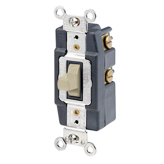 Leviton 1256-I 120/277 VAC 15 Amp SPDT 2 Hp Ivory Thermoplastic Self Grounding Momentary Contact Toggle Quiet Switch