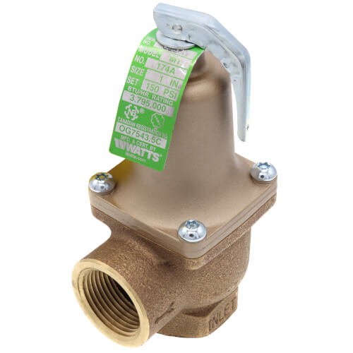 Watts 0275464 174A 1 NPT Bronze Pressure Relief Valve 150 psi 3,795,000 BTU