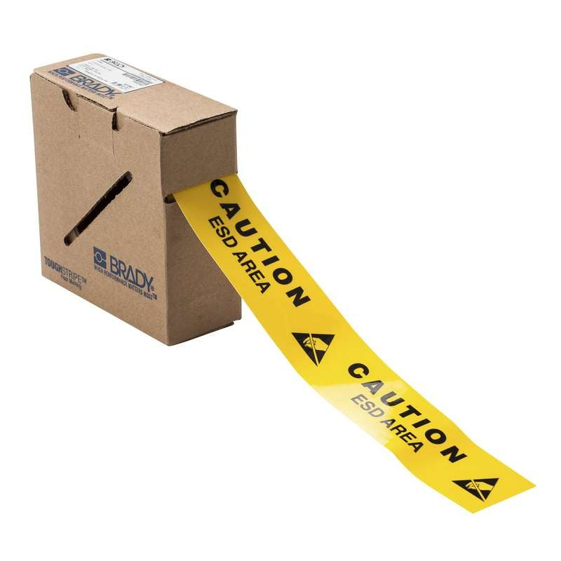 BRADY Brady 121367 ToughStripe Floor Tape Caution ESD Area 2 in x 100 ft
