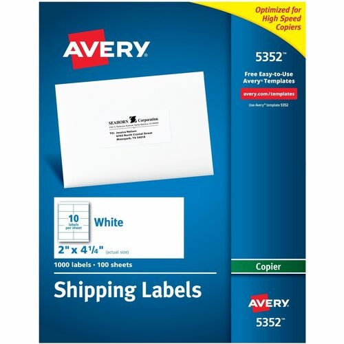 AVERY Avery AVE5352 Copier Mailing Labels 2x4.25 in White 1000ct