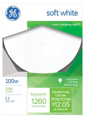 GE G E Lighting 49781 100W White Globe Bulb Medium Base