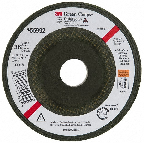 3M 3M 7000118599 Type 27 Grinding Wheel 4.5 in 36 Grit