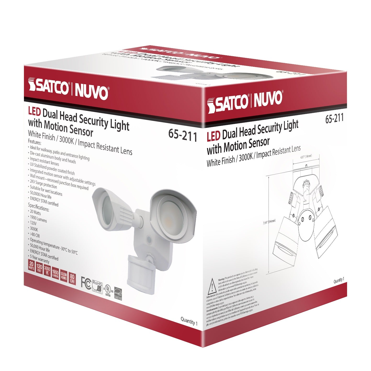 SATCO-NUVO Satco-Nuvo 65-211 LED Dual Head Security Light 20W (0-90 degree) 65-211