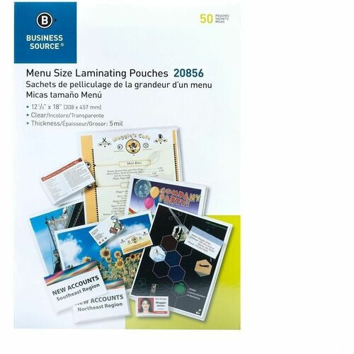 BUSINESS SOURCE Business Source BSN20856 Menu Size Laminating Pouch 5 Mil 50pk