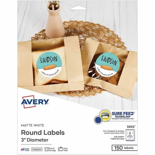 AVERY Avery AVE05655 Matte White Round Labels 3 Inch 150 Pack