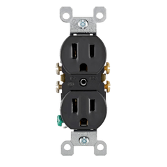 Leviton 5320-ECP Straight Blade Receptacle, Duplex with Ears, 125 VAC, 15 Amp, 2 Poles, 3 Wires, Black