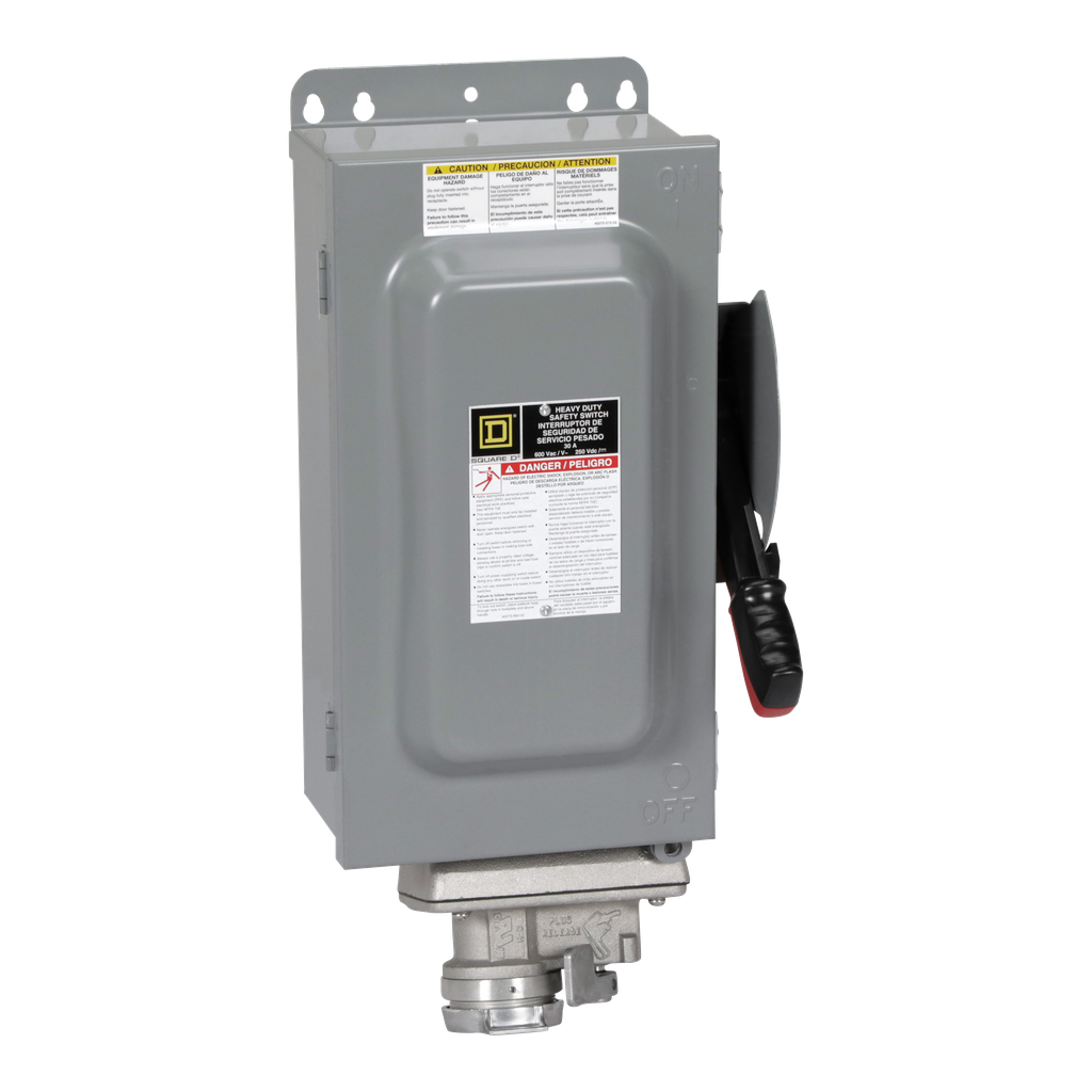 Square D H361AWC Square D H361AWC 600 VAC 30 Amp 3-Pole Class H/J/K/R/T Fusible Heavy Duty Receptacle Switch