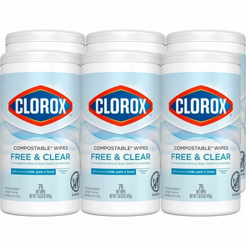 CLOROX Clorox Company CLO32486CT Compostable Wipes 75ct 6pk
