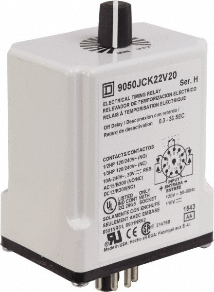 SCHNEIDER ELECTRIC Square D 9050JCK22V20 Dpdt Time Delay Relay 10A