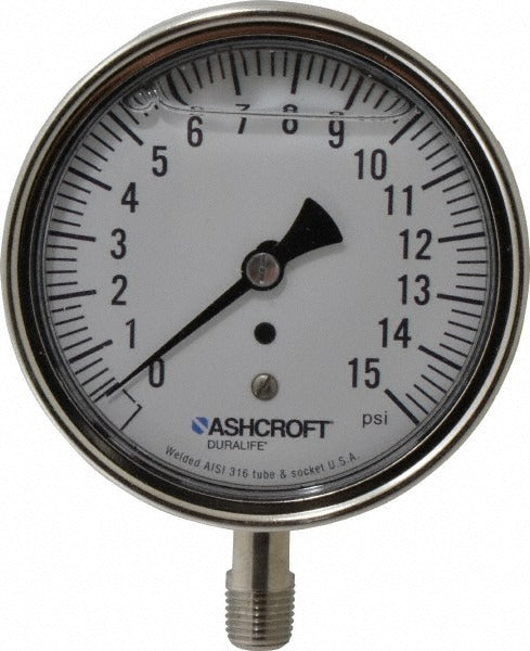 ASHCROFT Ashcroft 83169 Pressure Gauge 0-15 Psi 3.5in Dial Lower Npt