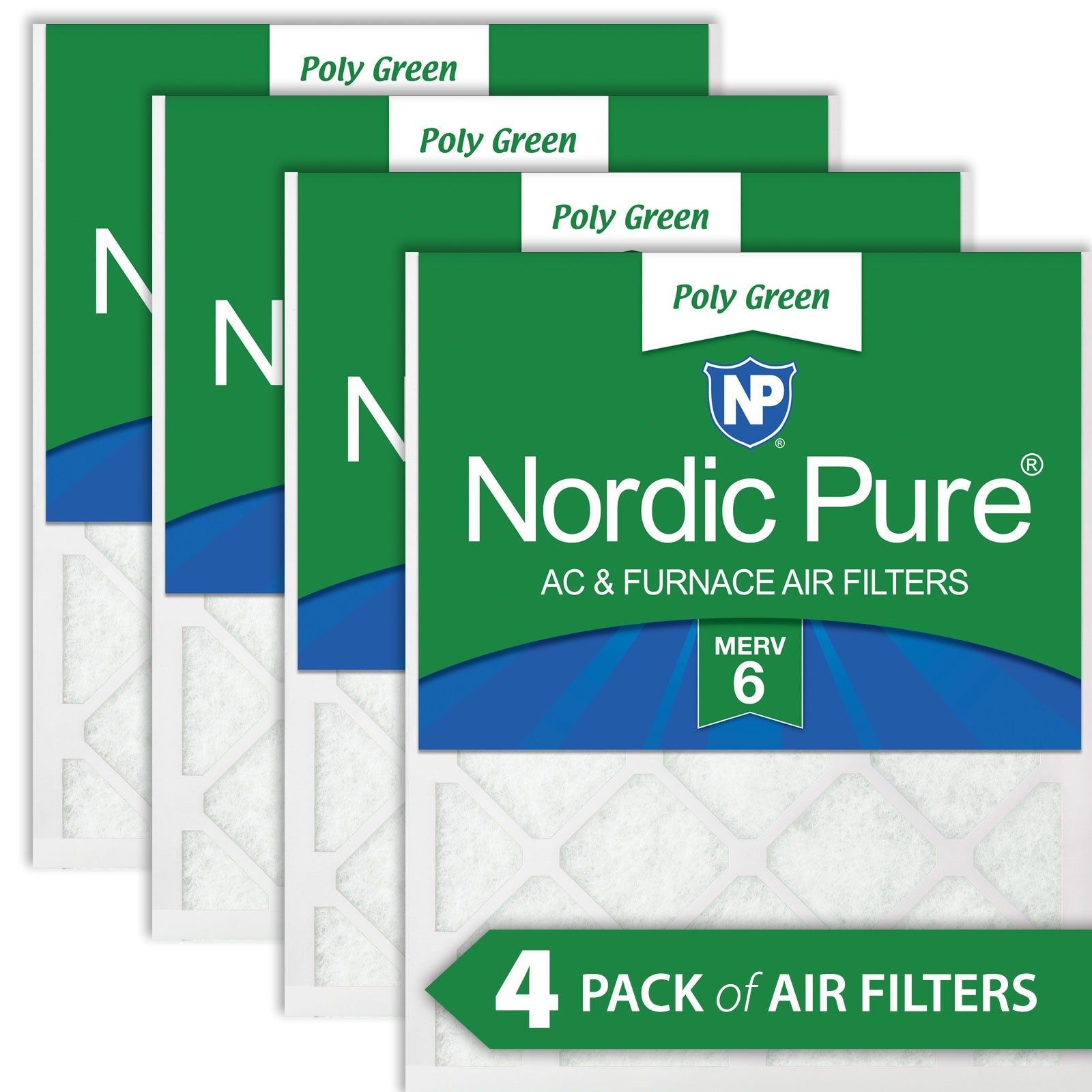 NORDIC PURE Nordic Pure 24x24x1PolyGreen-4 Merv 6 Air Filter 4-pack